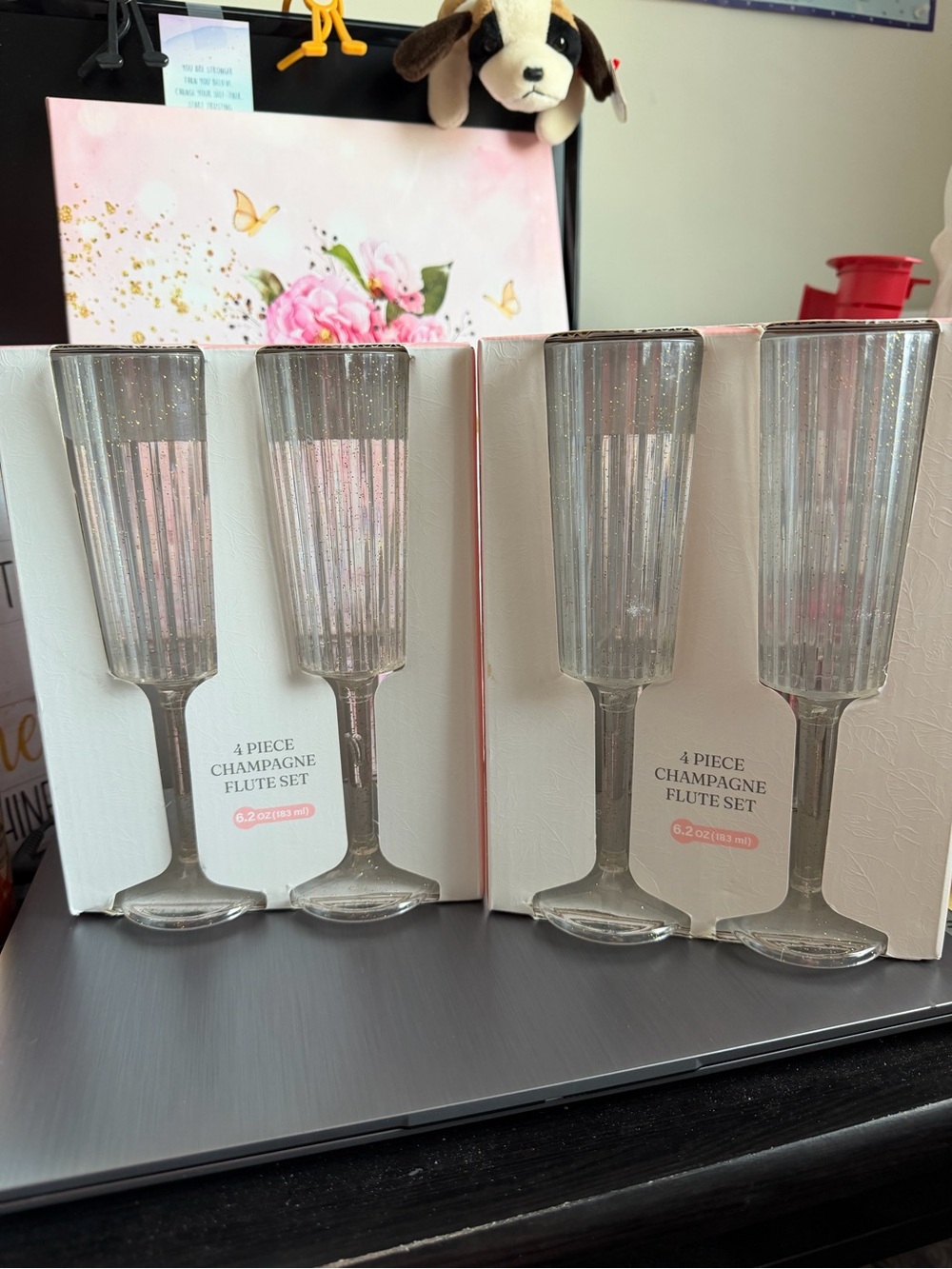 8 Piece Silver Glitter Champagne Flute Set - Elegant Sparkle CWC